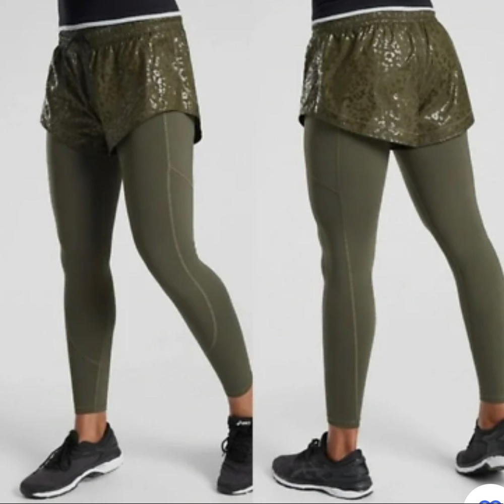NWT Athleta Rainer 2 In 1 Tight In Plush Supersonic Pant In Green Size L
